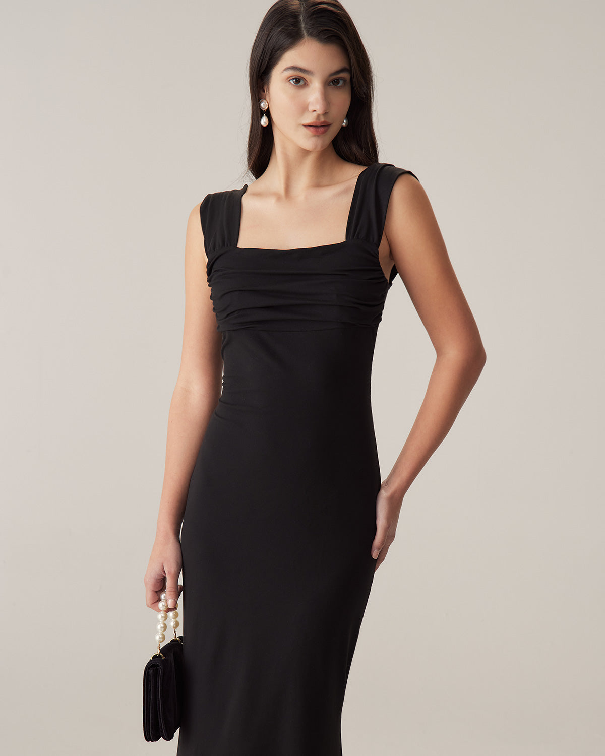 Shewess Siyah Dantelli Trompet Slip Maxi Elbise