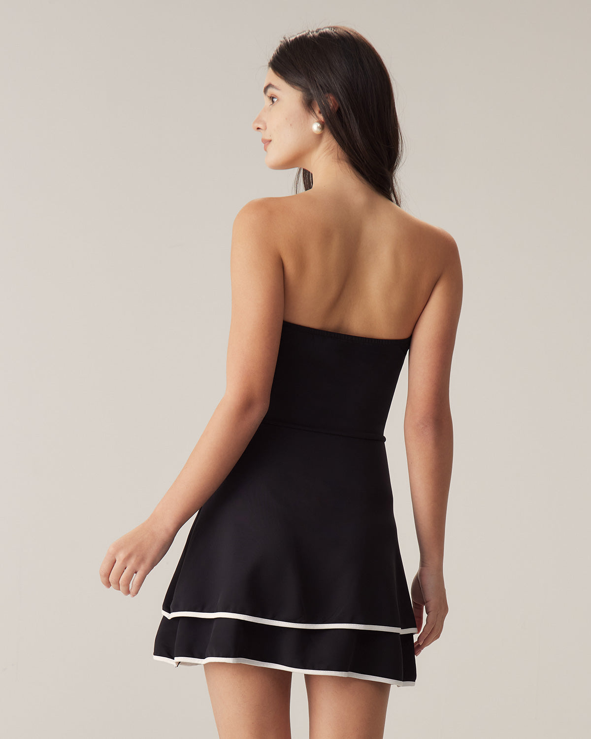 Shewess™ Siyah Kontrast Straplez Mini Elbise