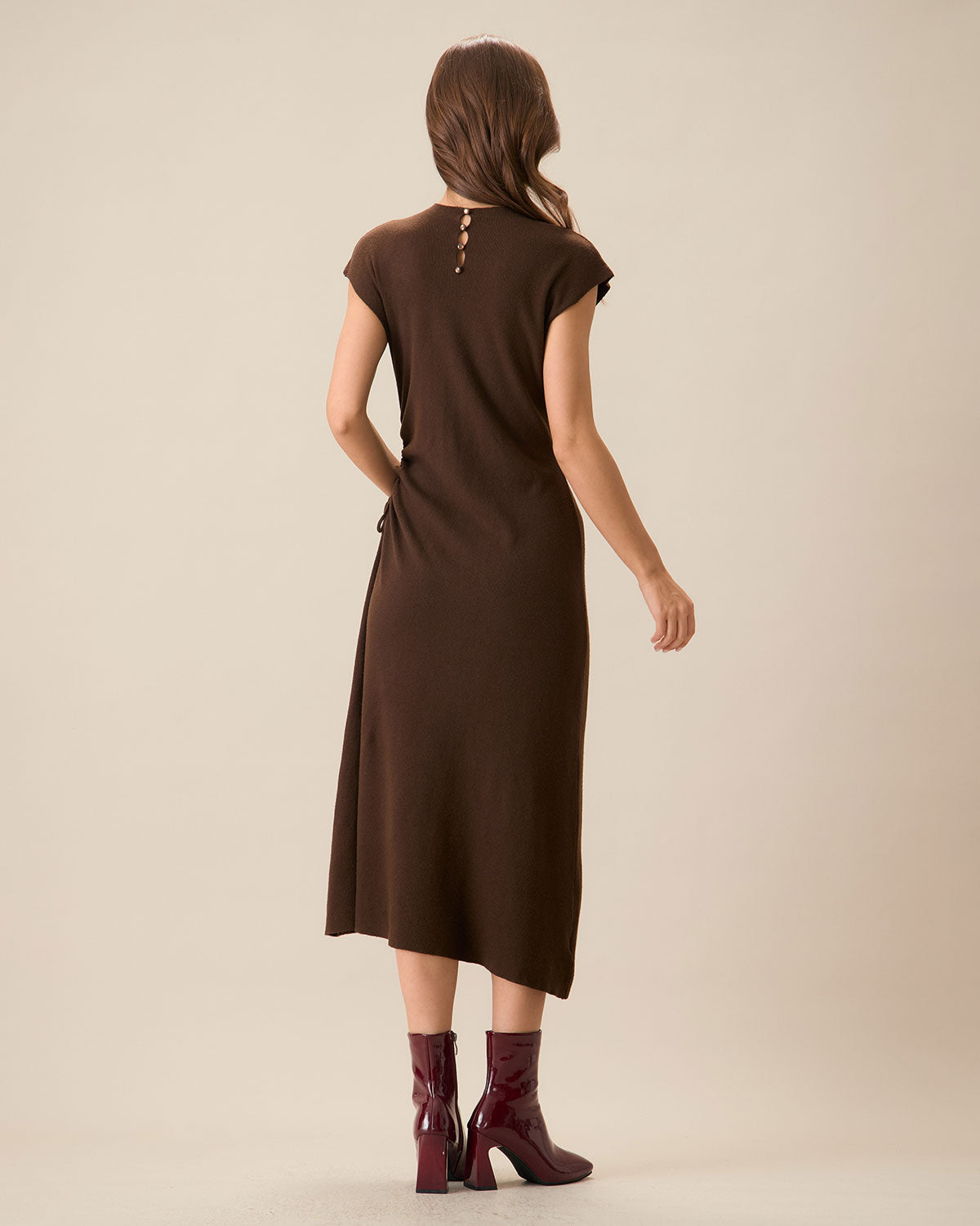 Shewess™ Kadın Kahve Bodycon Çift Taraflı Triko Elbise
