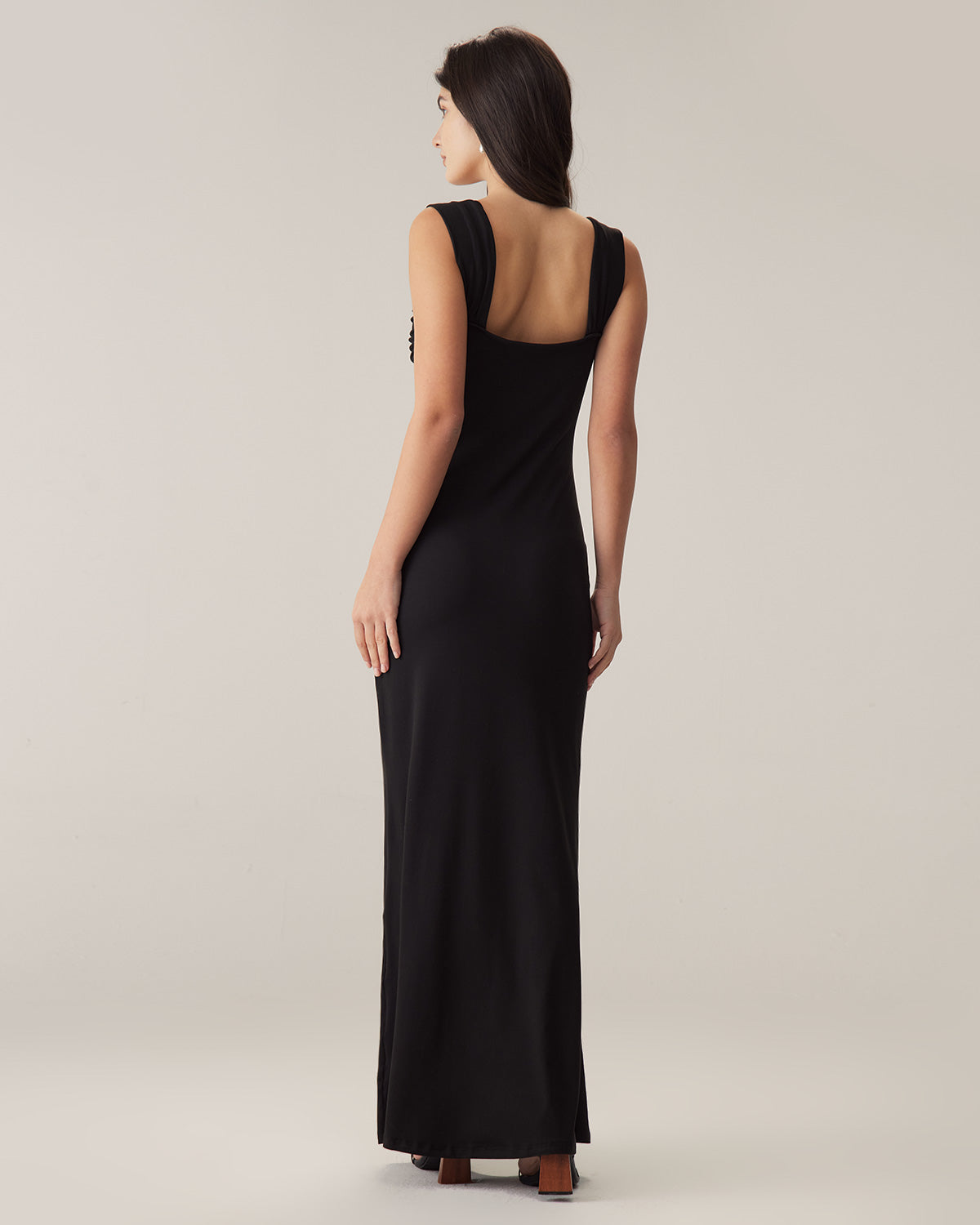 Shewess Siyah Dantelli Trompet Slip Maxi Elbise