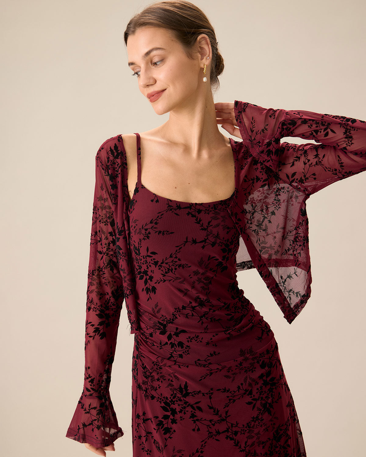 Shewess Kırmızı Çiçekli Bodycon Slip Midi Elbise