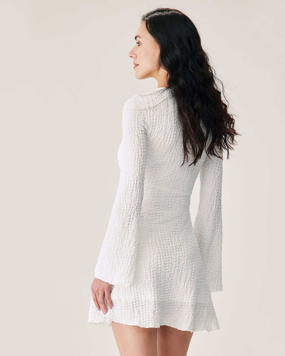 Shewess™ Beyaz Dantelli Zil Kol Mini Elbise