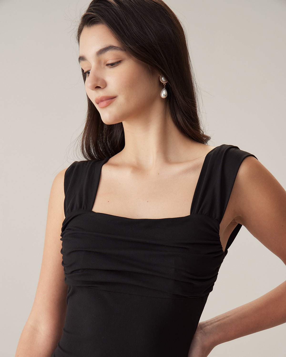 Shewess Siyah Dantelli Trompet Slip Maxi Elbise