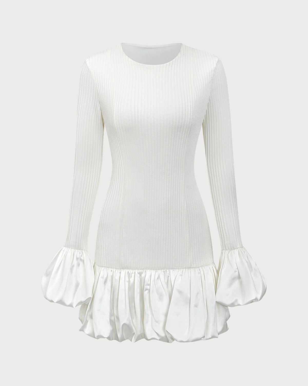 Shewess™ Beyaz Ekleme Kazak Mini Elbise