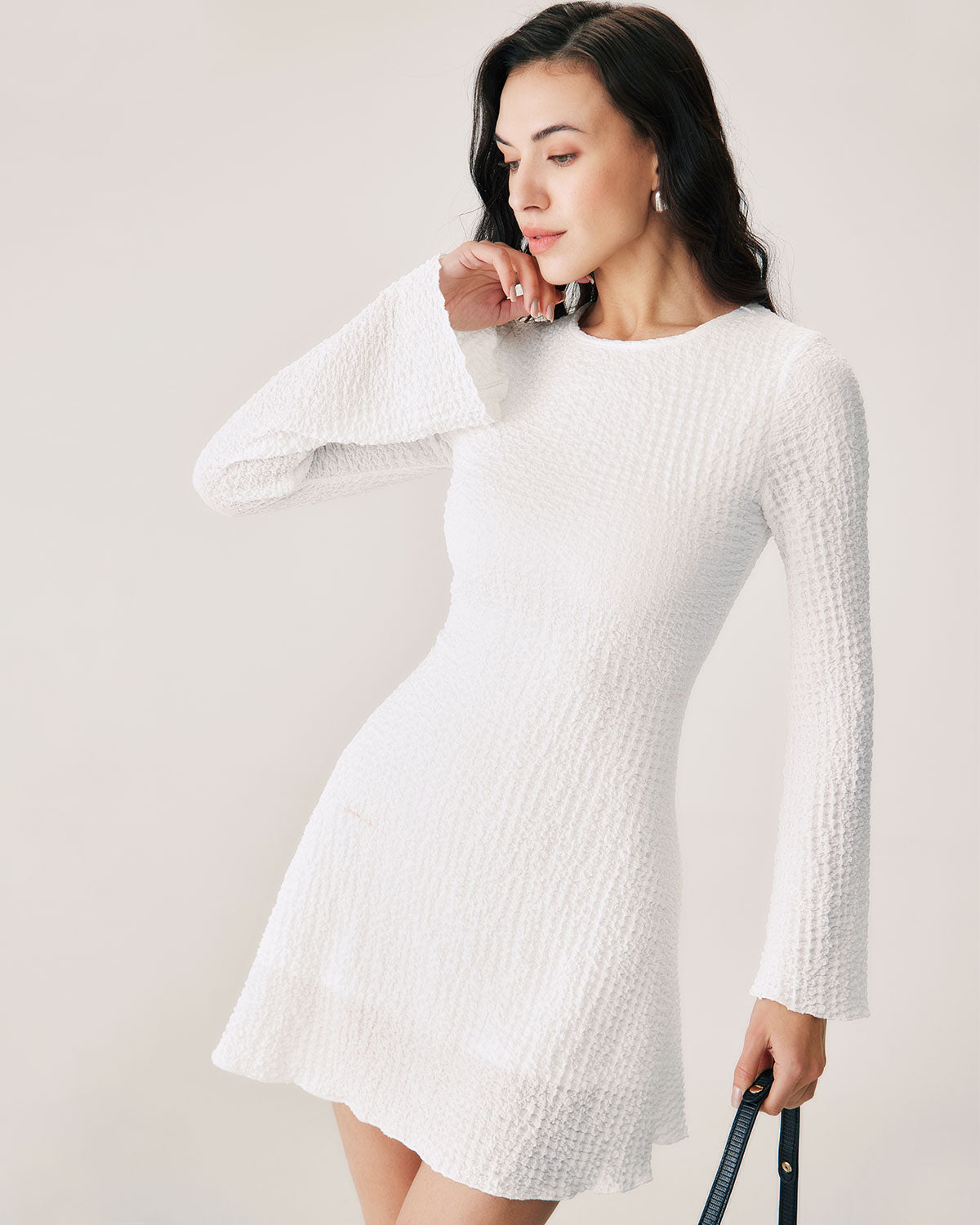 Shewess™ Beyaz Dantelli Zil Kol Mini Elbise