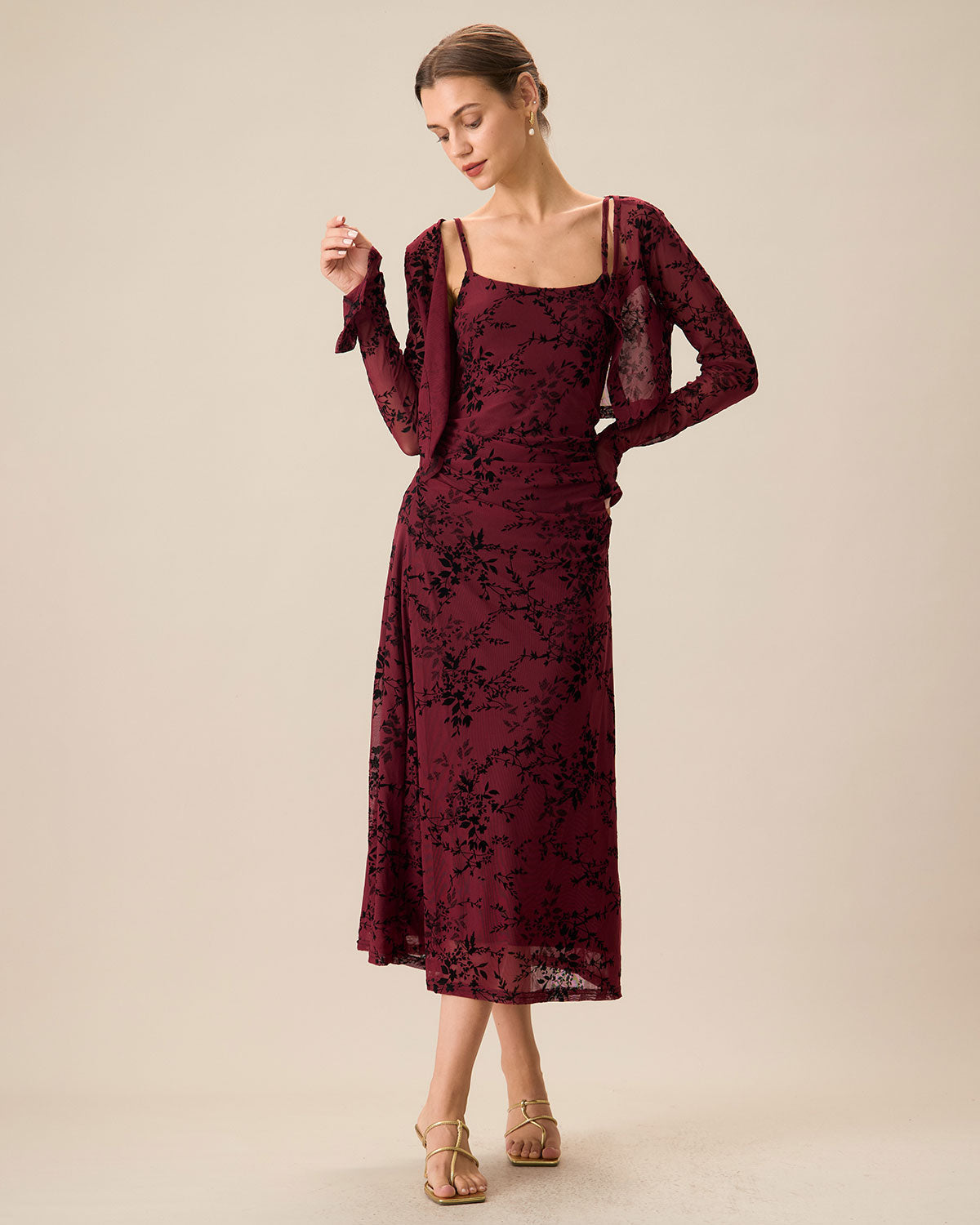 Shewess Kırmızı Çiçekli Bodycon Slip Midi Elbise