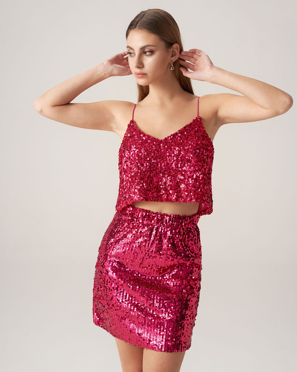 Shewess™ Bettydress-Kırmızı Payet Düz Mini Etek