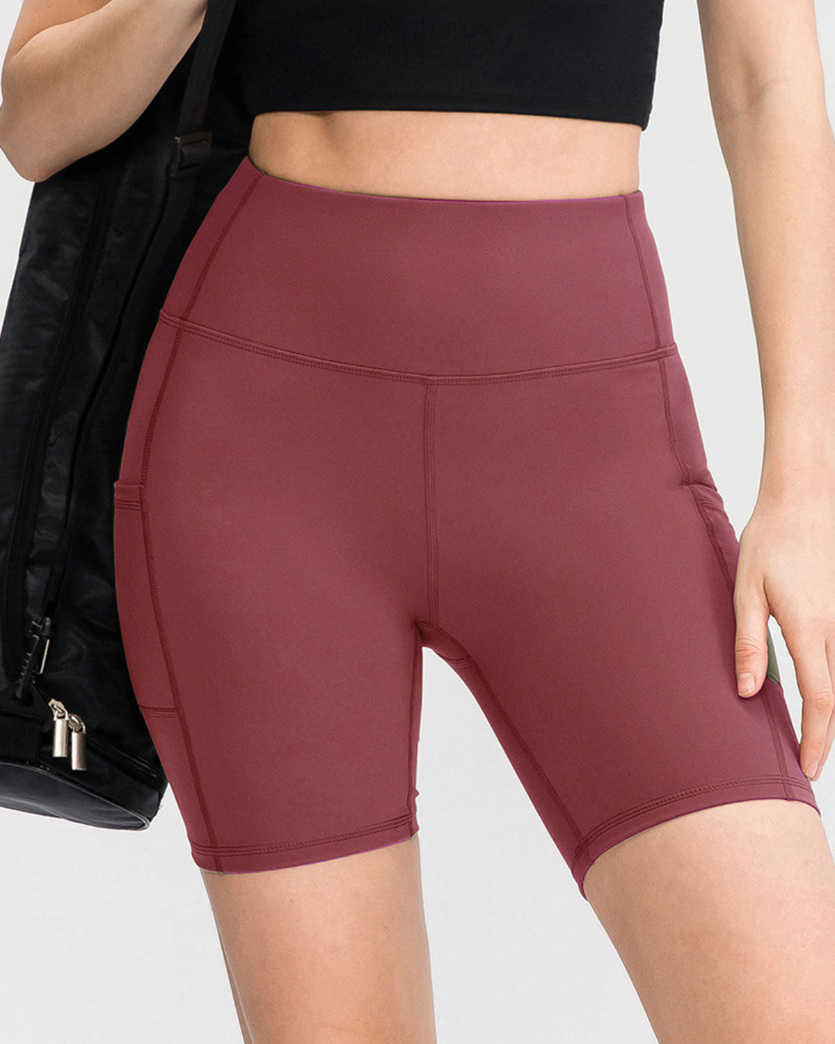 Shewess™ Kırmızı Yüksek Bel Çabuk Kuruyan Yoga Şort