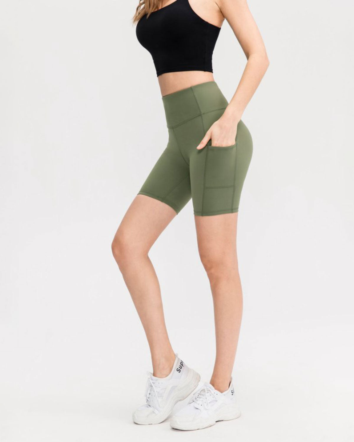 Shewess™ Yeşil Yüksek Bel Çabuk Kuruyan Yoga Şort