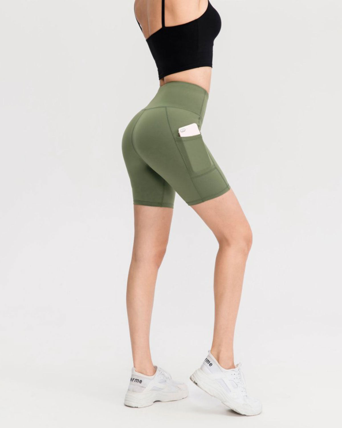 Shewess™ Yeşil Yüksek Bel Çabuk Kuruyan Yoga Şort