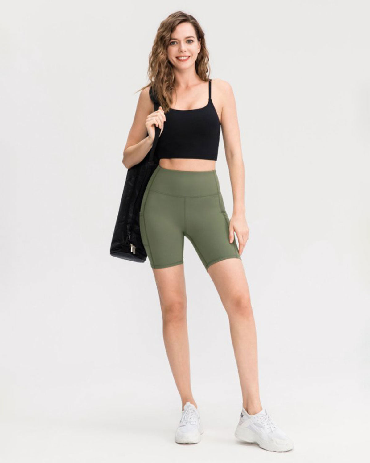 Shewess™ Yeşil Yüksek Bel Çabuk Kuruyan Yoga Şort