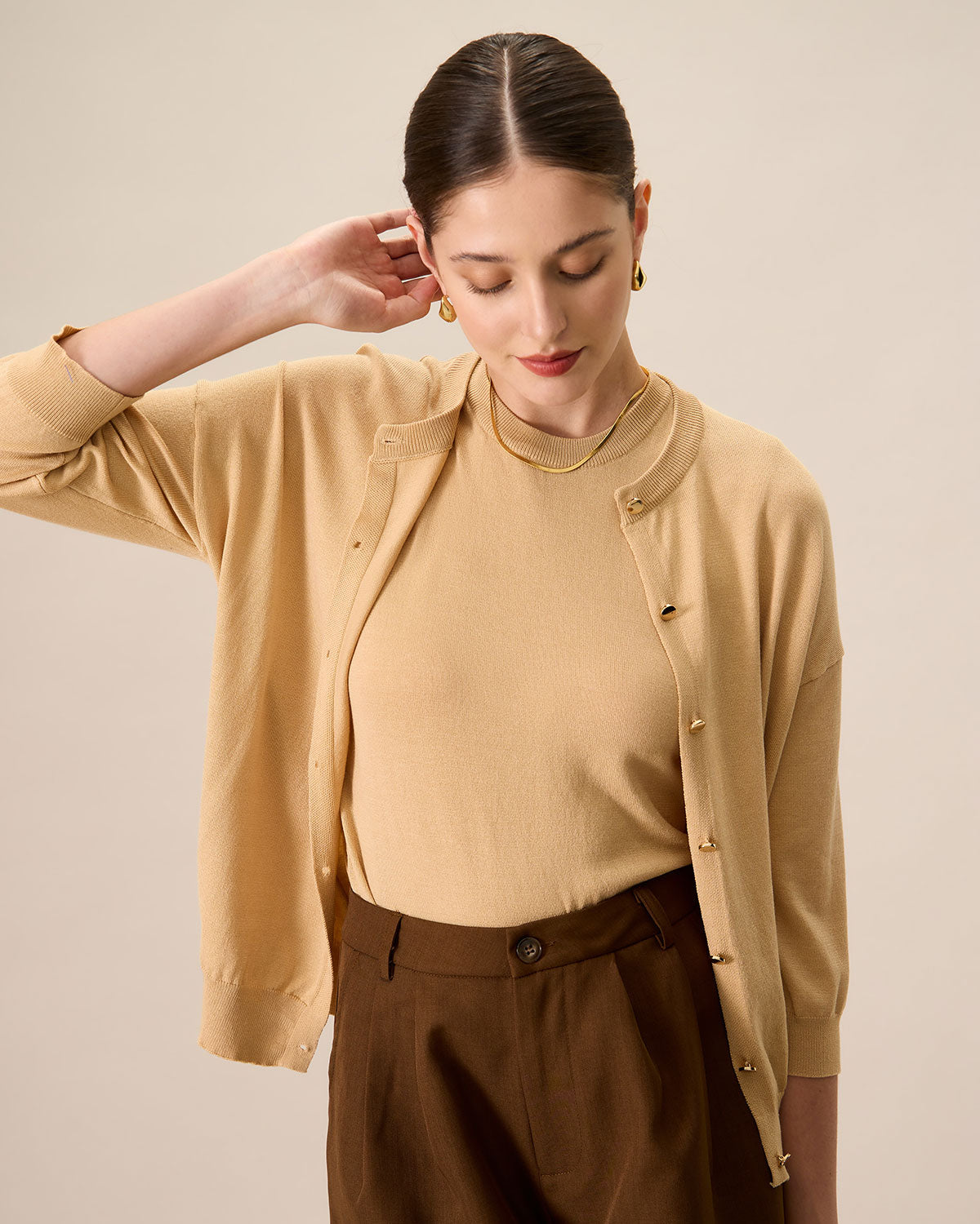 Shewess™ Kadın Haki Bisiklet Yaka Fitilli Tencel Hırka