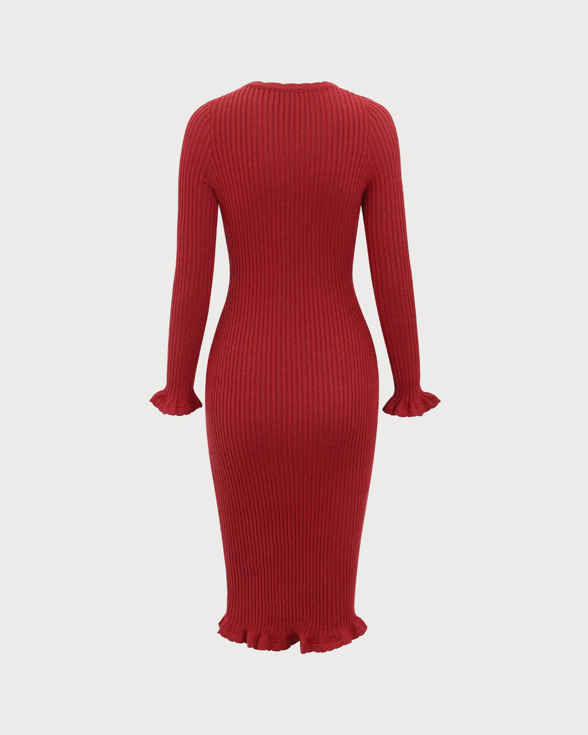 Shewess™ Kırmızı Bodycon Çan Kol Kazak Elbise
