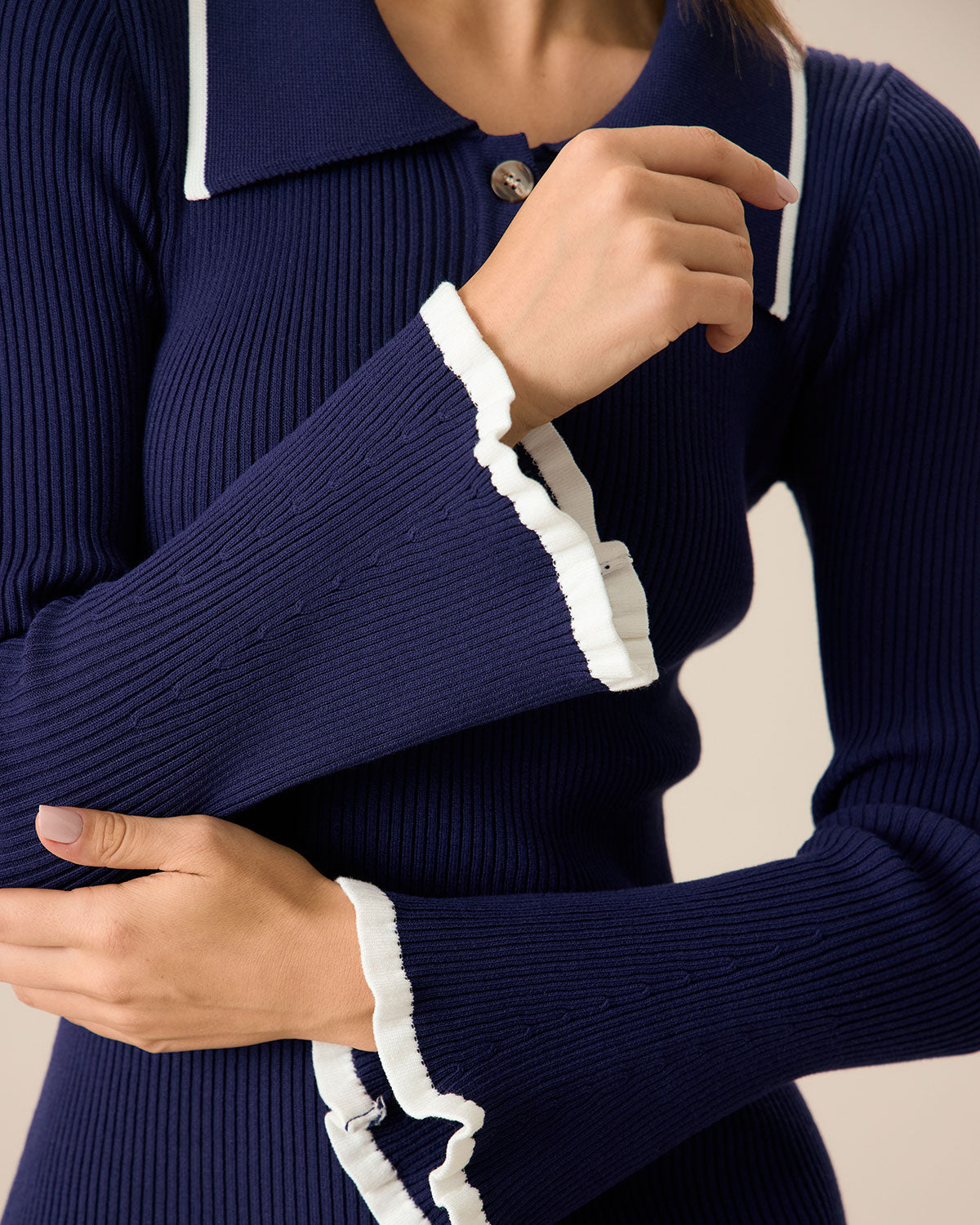 Shewess™ Kadın Lacivert Kontrastlı Bodycon Kazak Elbise