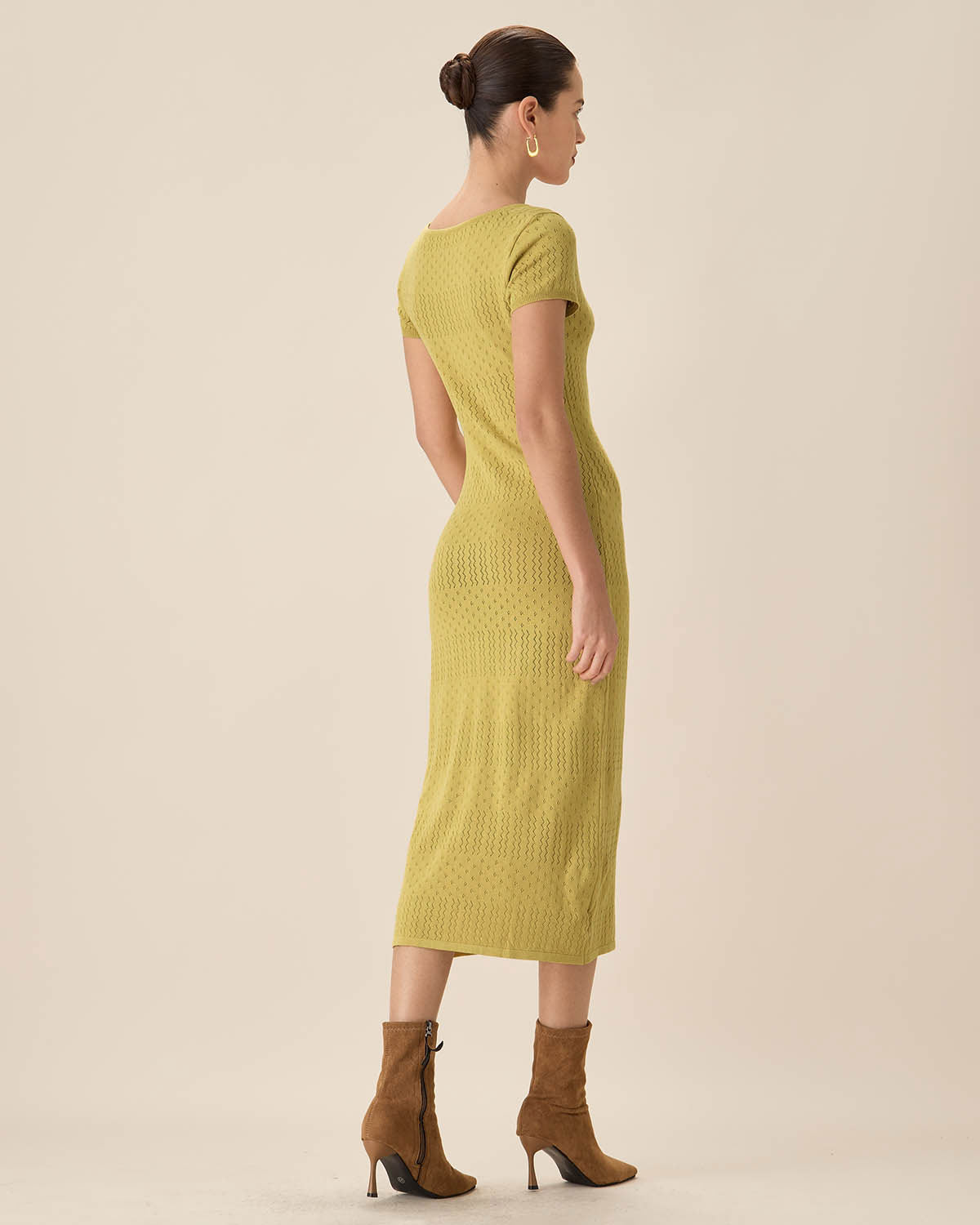 Shewess™ Yeşil Kare Yaka Bodycon Midi Elbise