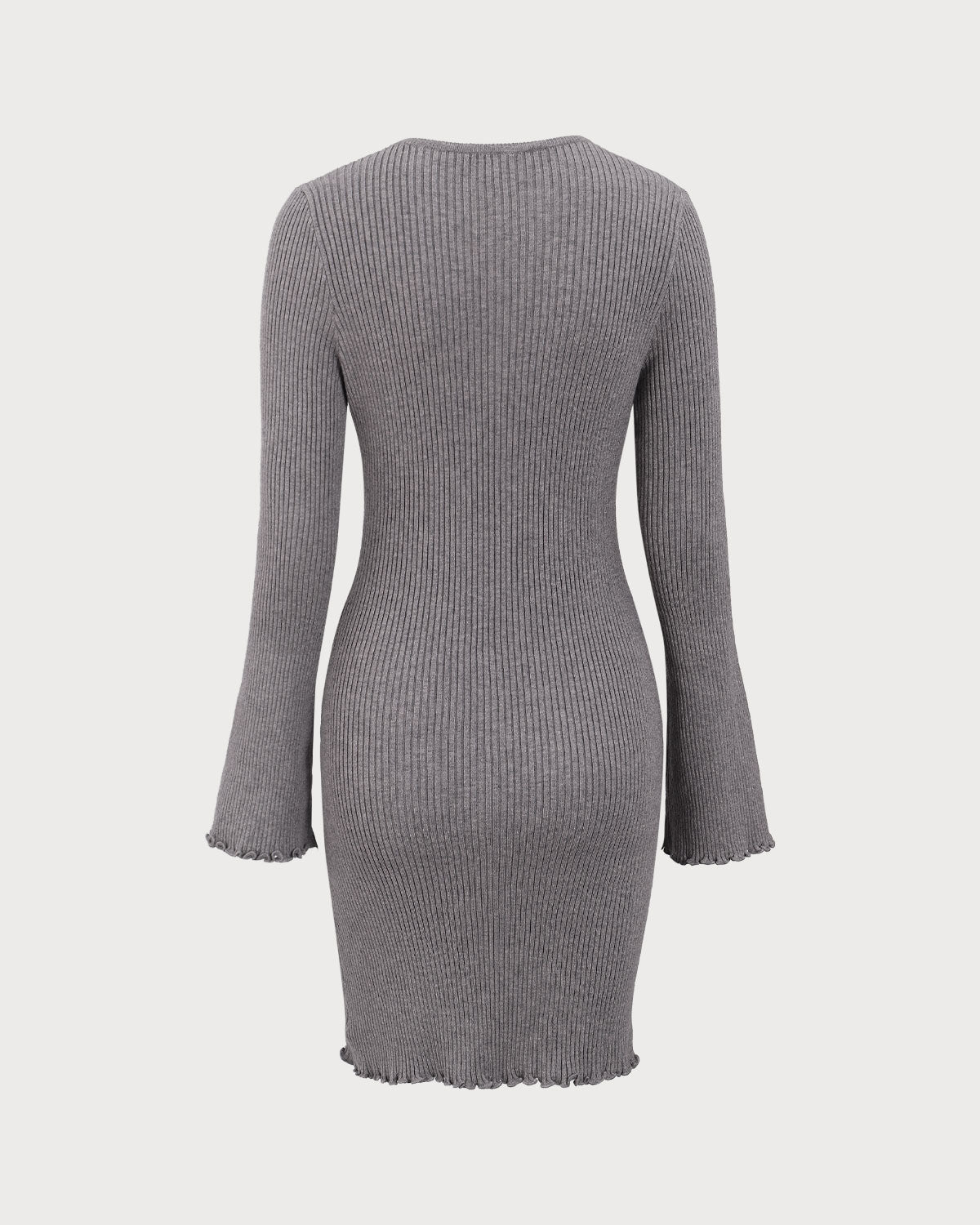 Shewess™ Gri Kayık Yaka Triko Mini Elbise