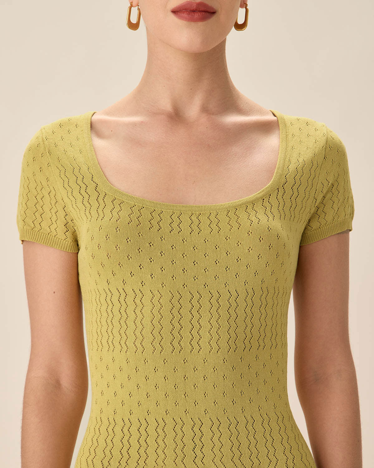 Shewess™ Yeşil Kare Yaka Bodycon Midi Elbise