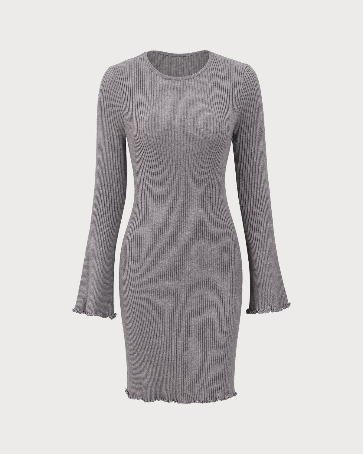 Shewess™ Gri Kayık Yaka Triko Mini Elbise