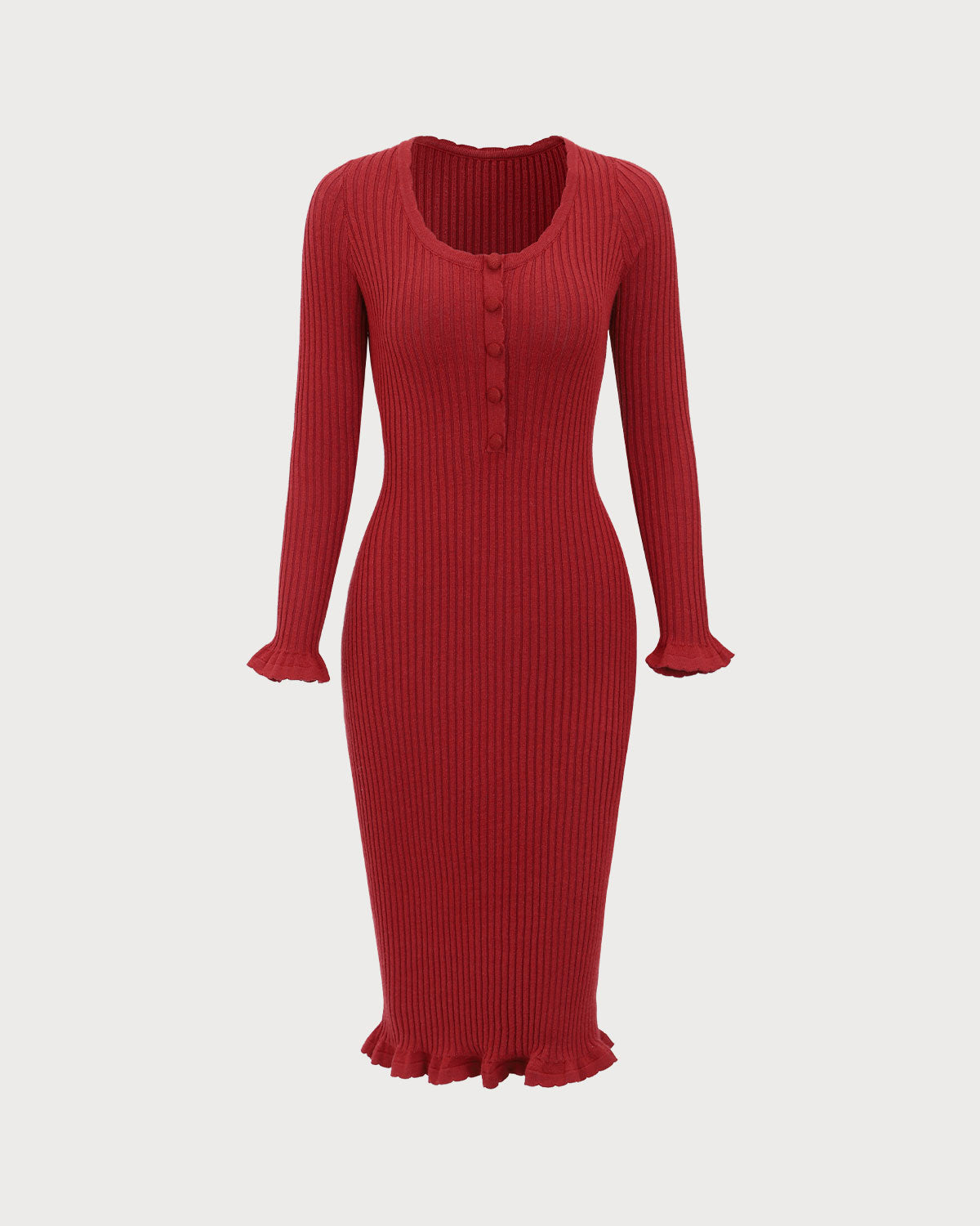 Shewess™ Kırmızı Bodycon Çan Kol Kazak Elbise