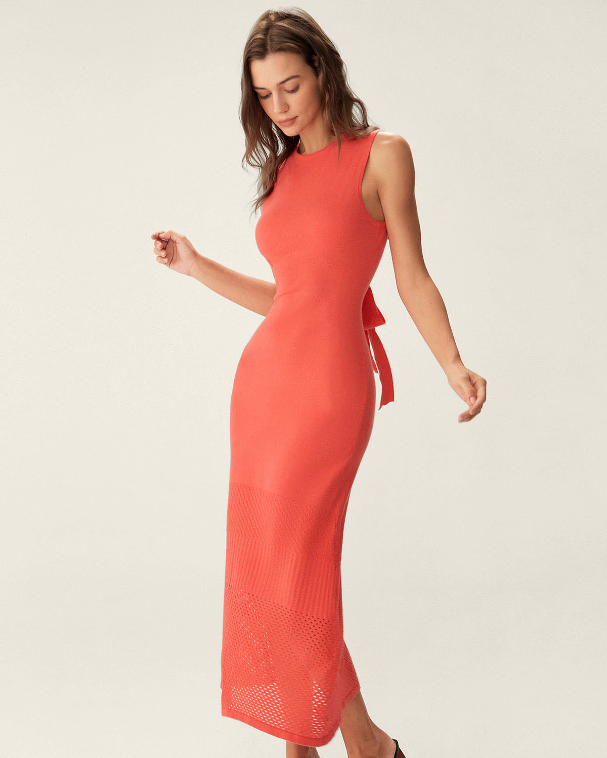Shewess™ Kırmızı Bodycon Arkadan Bağlamalı Midi Elbise
