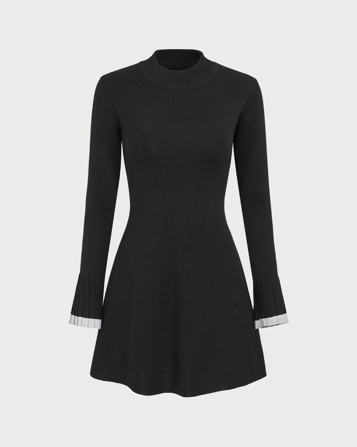 Shewess™ Siyah Kontrast Uzun Kol Triko Mini Elbise