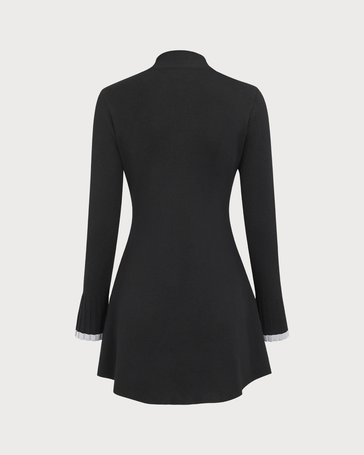 Shewess™ Siyah Kontrast Uzun Kol Triko Mini Elbise
