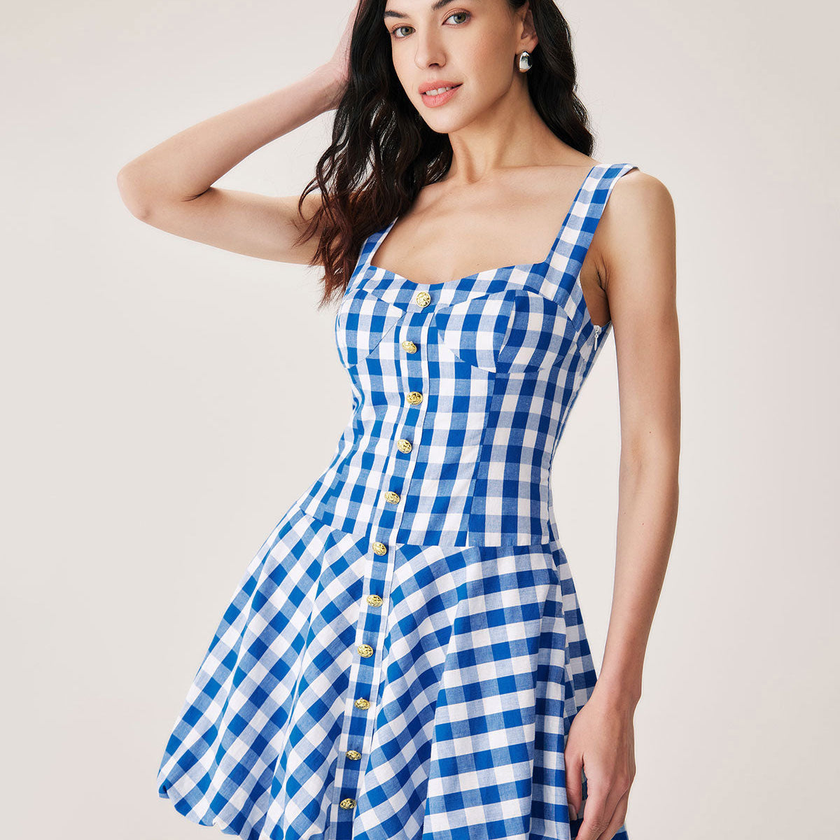 Shewess™ Mavi Ekose Slip Mini Elbise
