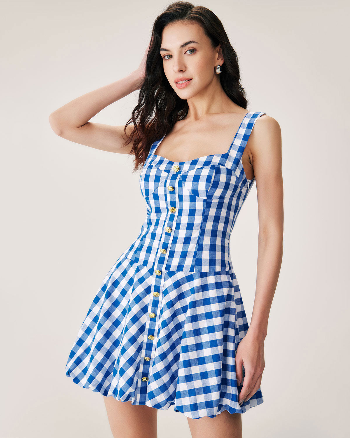 Shewess™ Mavi Ekose Slip Mini Elbise
