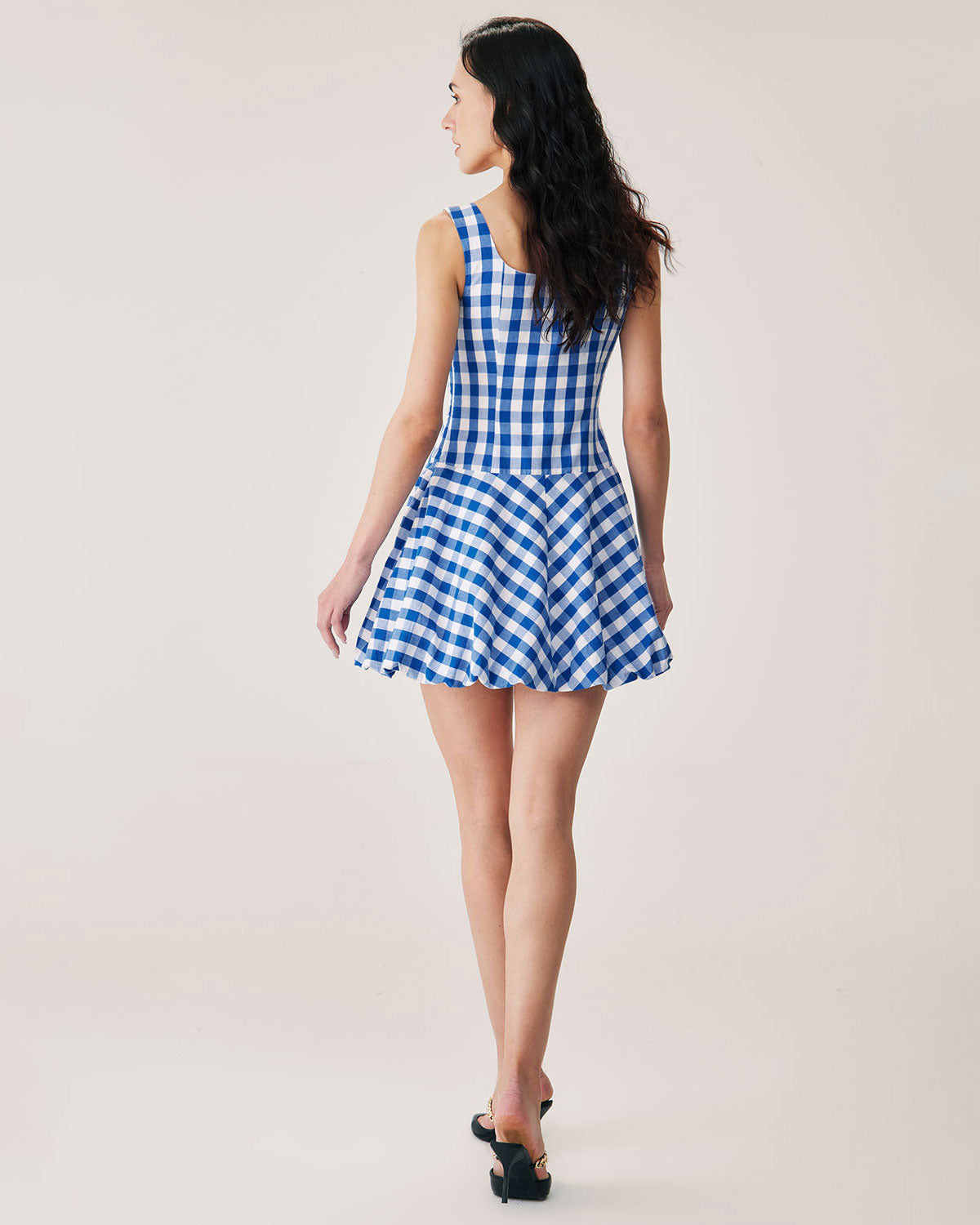 Shewess™ Mavi Ekose Slip Mini Elbise