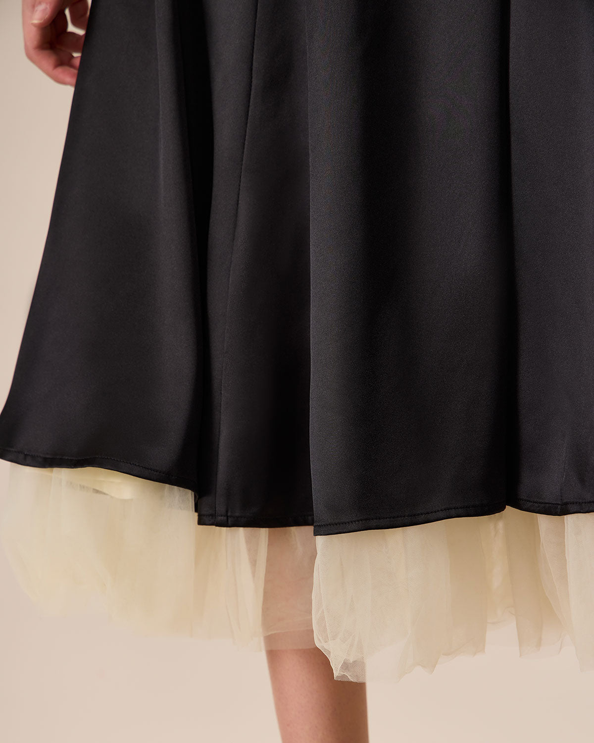 Shewess™ Kadın Siyah Ekleme Saten Slip Midi Elbise