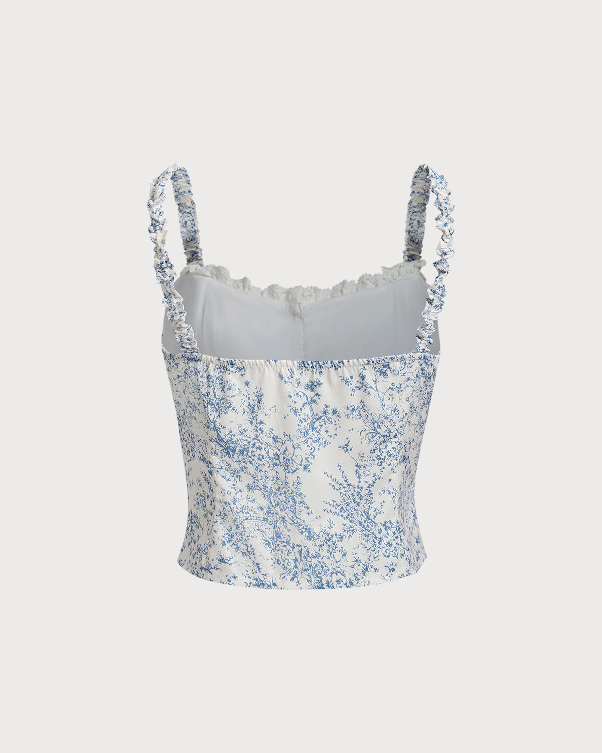 Shewess™ Mavi Çiçekli Dantelli Cami Üst
