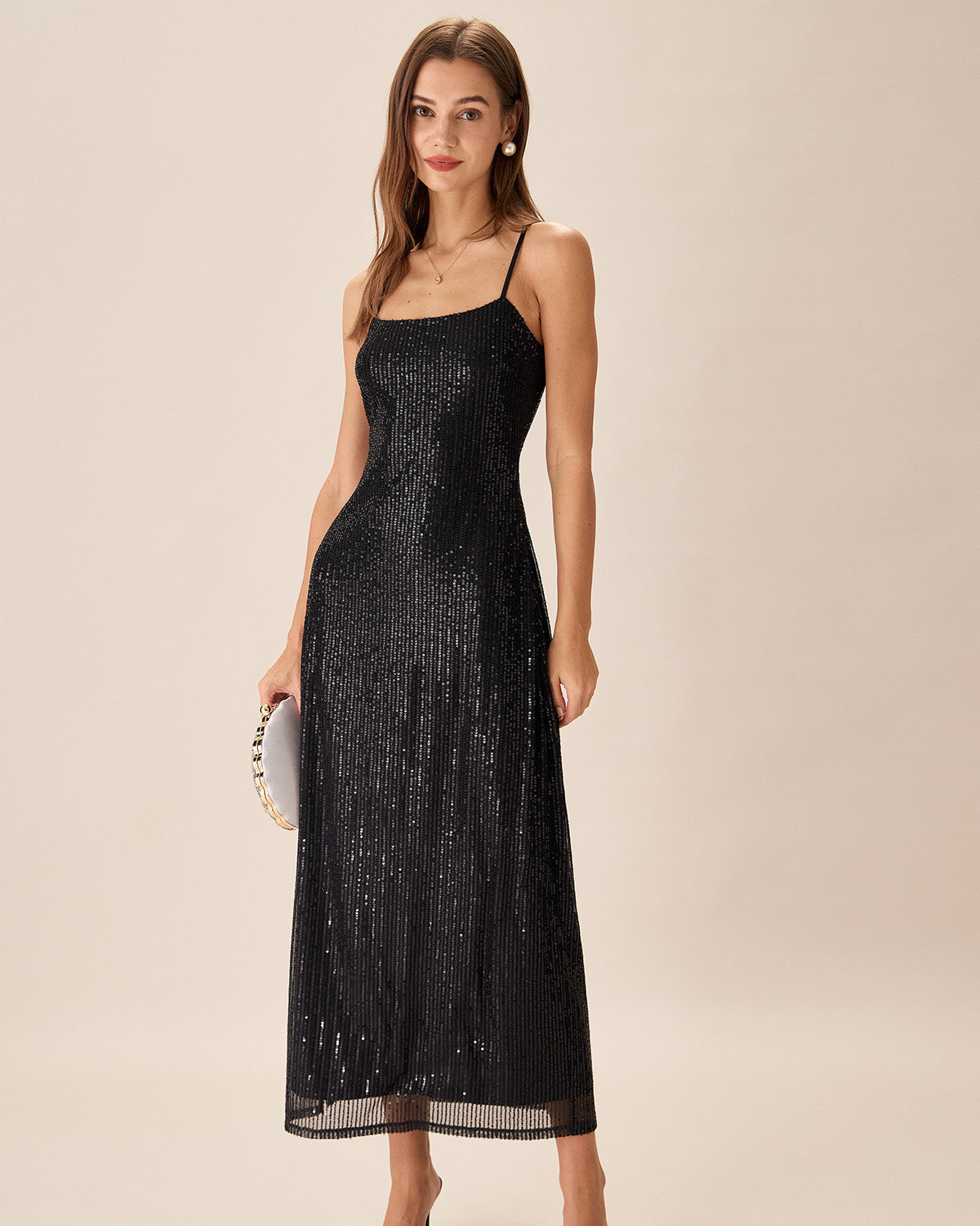 Shewess Siyah Payet Bodycon Yırtmaçlı Maxi Elbise