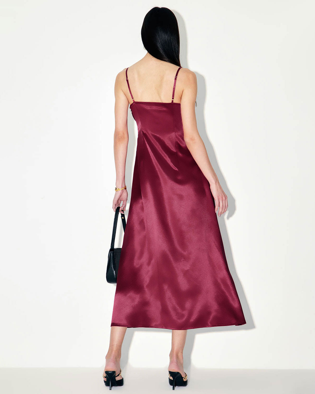 Shewess Kırmızı Saten Kare Yaka Slip Maxi Elbise