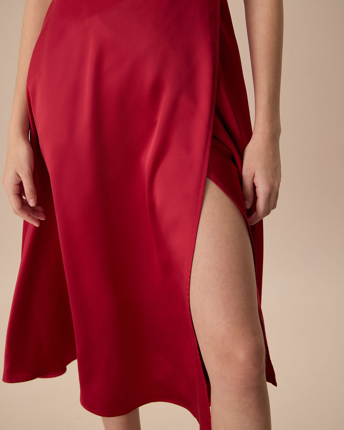 Shewess™ Kadın Kırmızı Saten Slip Midi Elbise