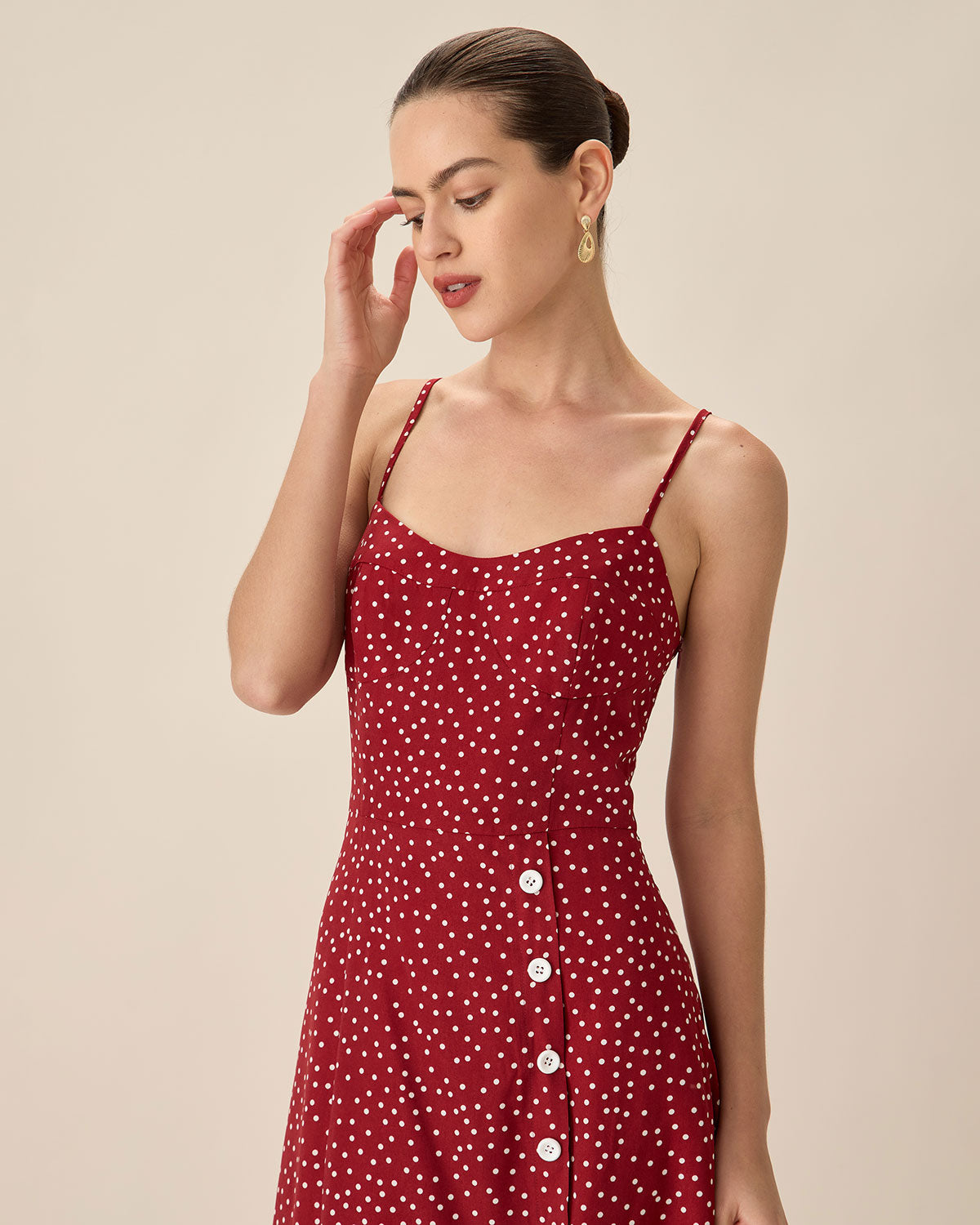 Shewess™ Kırmızı Puantiyeli Slip Midi Elbise