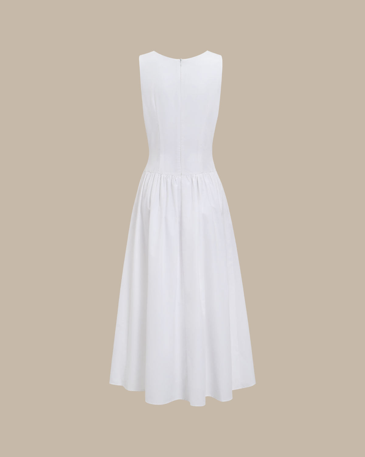 Shewess™ Beyaz Yuvarlak Yaka Cepli Maxi Elbise