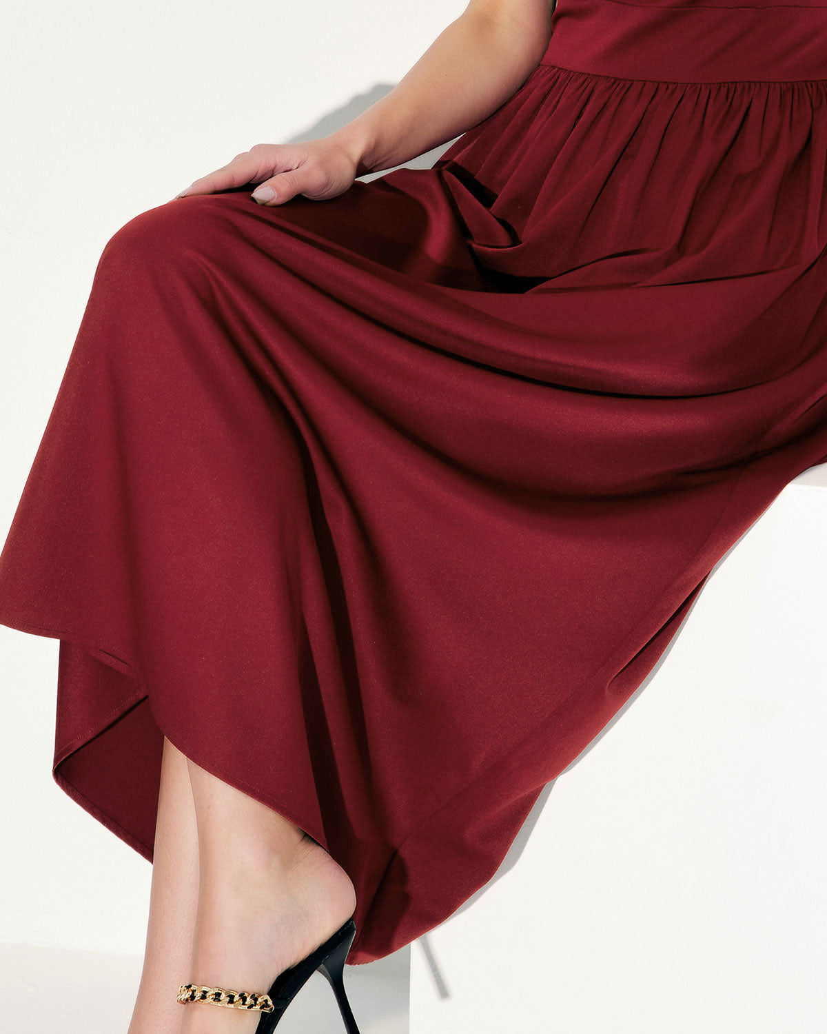 Shewess™ Şarap Kırmızı Saten Slip Maxi Elbise