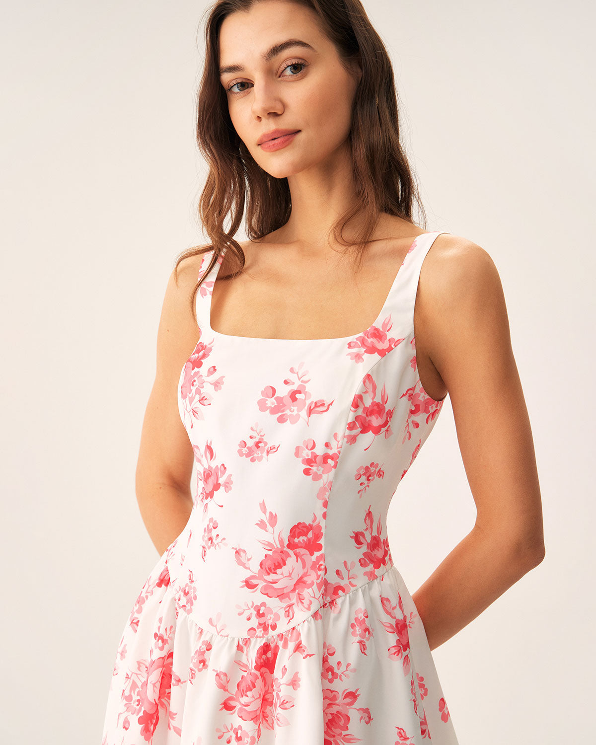Shewess™ Pembe Çiçekli Dantelli Mini Elbise