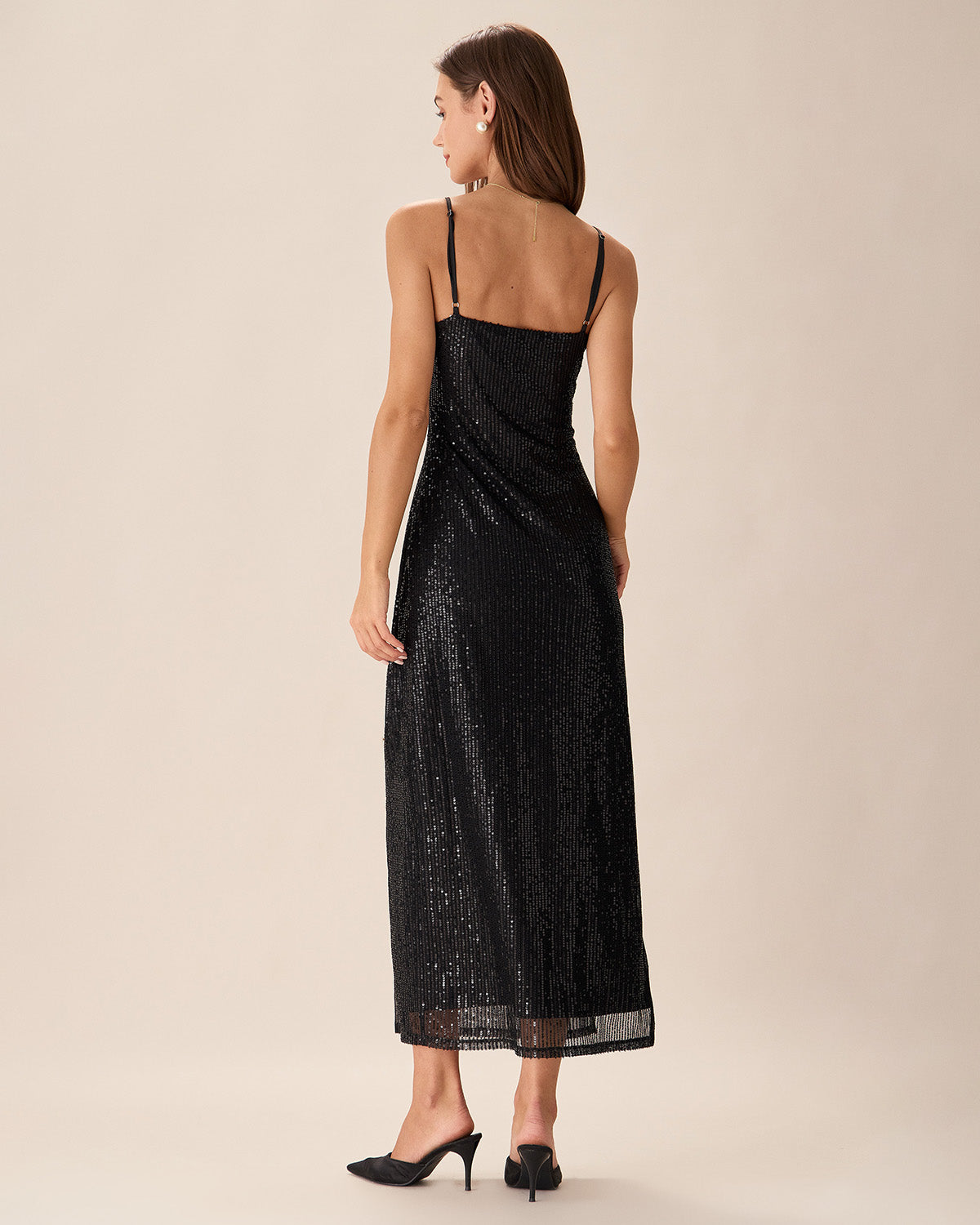 Shewess Siyah Payet Bodycon Yırtmaçlı Maxi Elbise