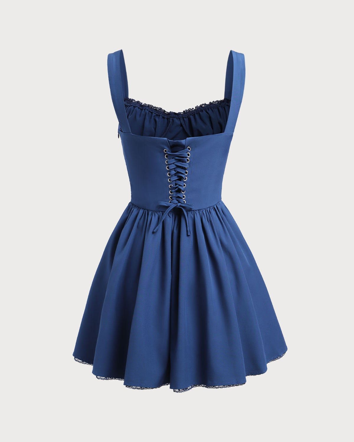 Shewess Lacivert Dantelli Kare Yaka Slip Mini Elbise