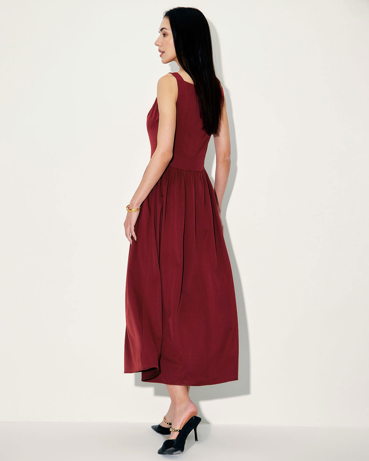 Shewess™ Şarap Kırmızı Saten Slip Maxi Elbise