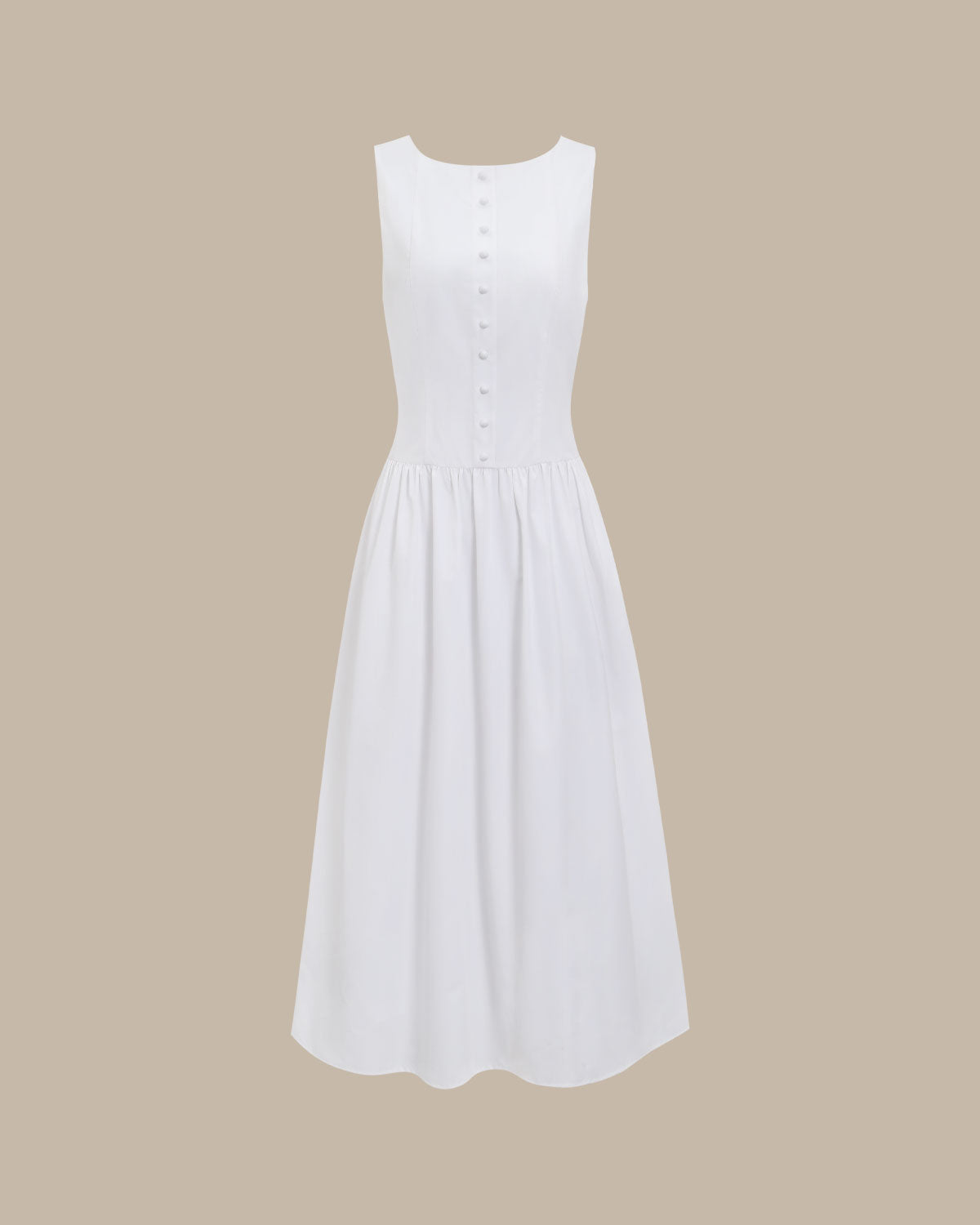 Shewess™ Beyaz Yuvarlak Yaka Cepli Maxi Elbise