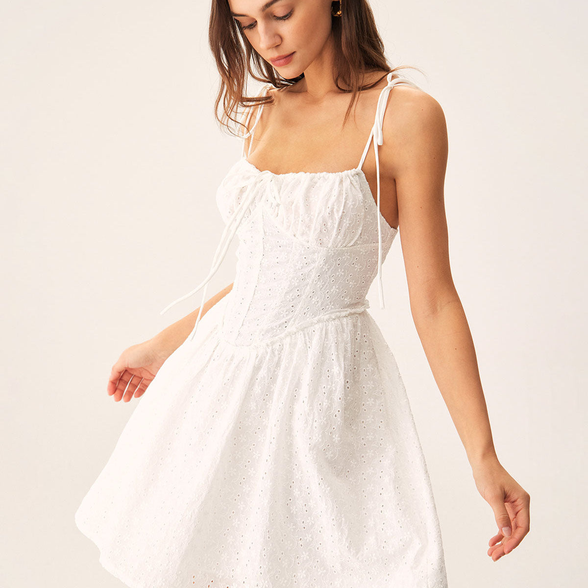 Shewess™ Beyaz Dantelli Korse Slip Mini Elbise