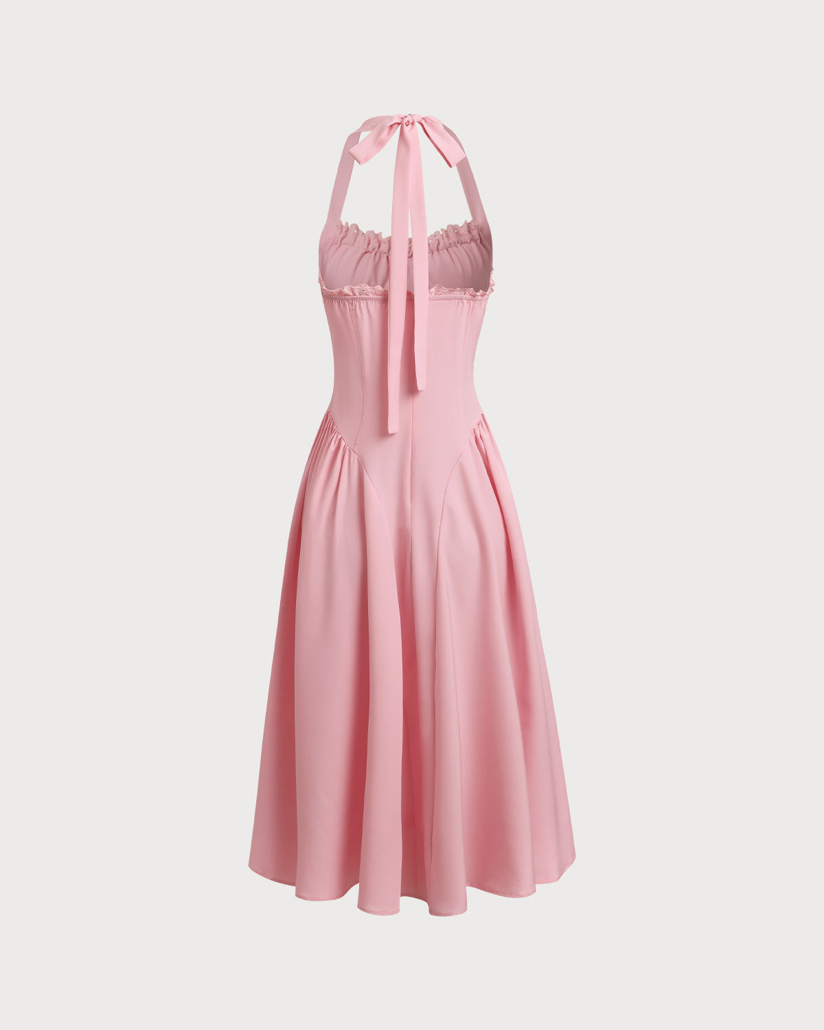 Shewess Pembe Dantelli Boyundan Bağlamalı Midi Elbise