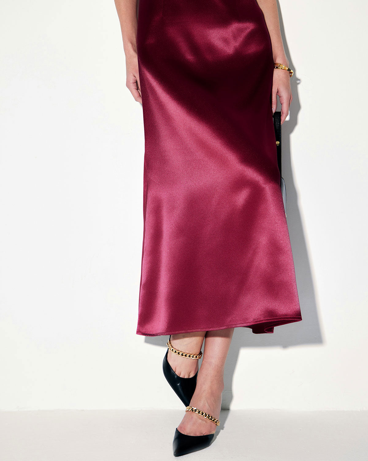 Shewess Kırmızı Saten Kare Yaka Slip Maxi Elbise