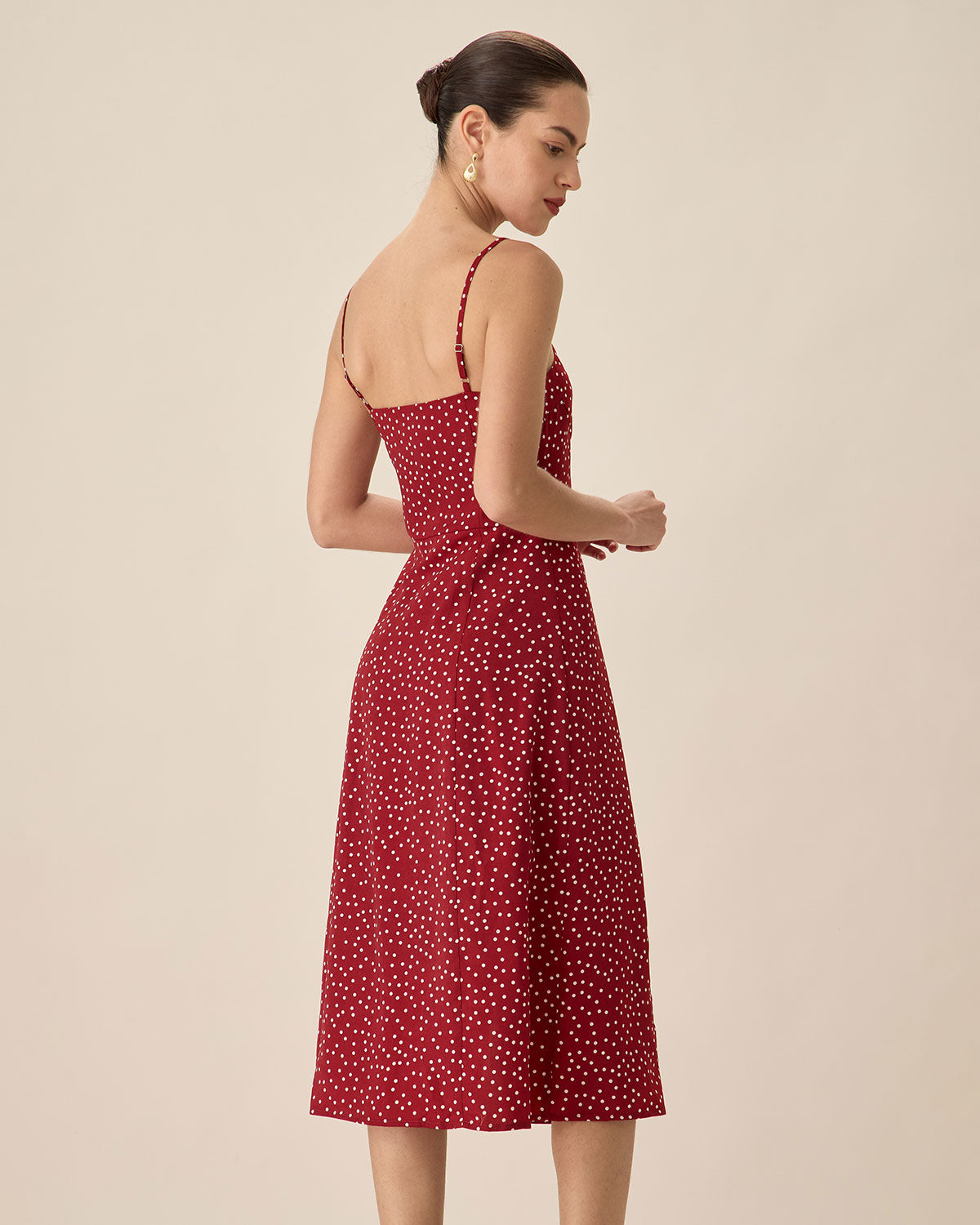 Shewess™ Kırmızı Puantiyeli Slip Midi Elbise