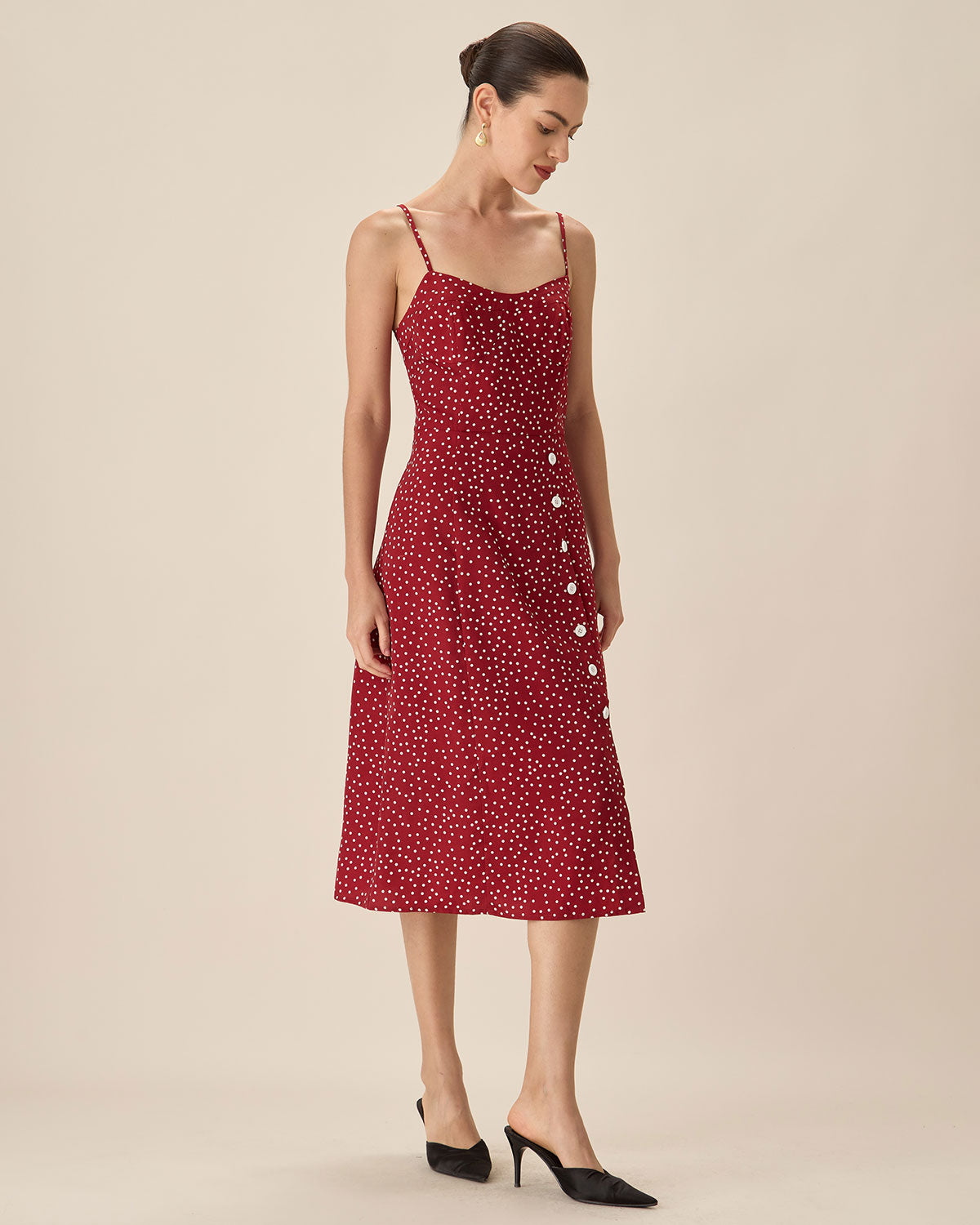 Shewess™ Kırmızı Puantiyeli Slip Midi Elbise