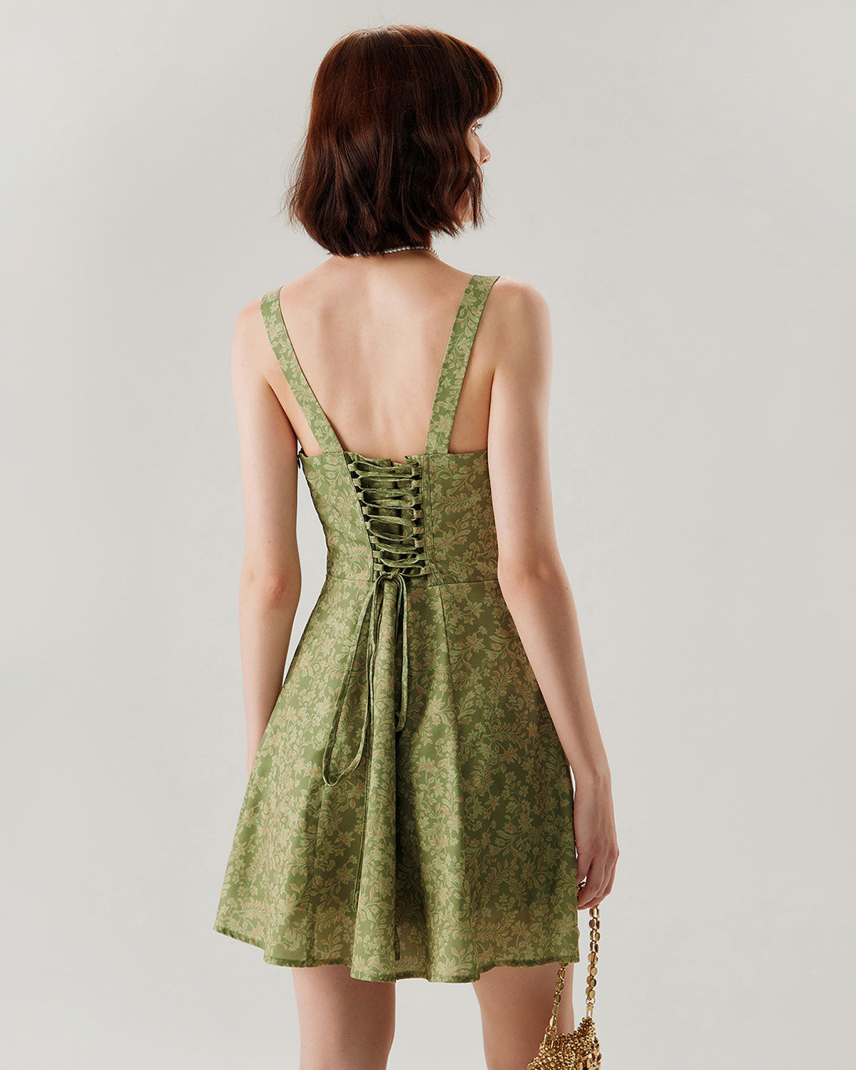 Shewess™ Yeşil Çiçekli Dantelli Slip Mini Elbise