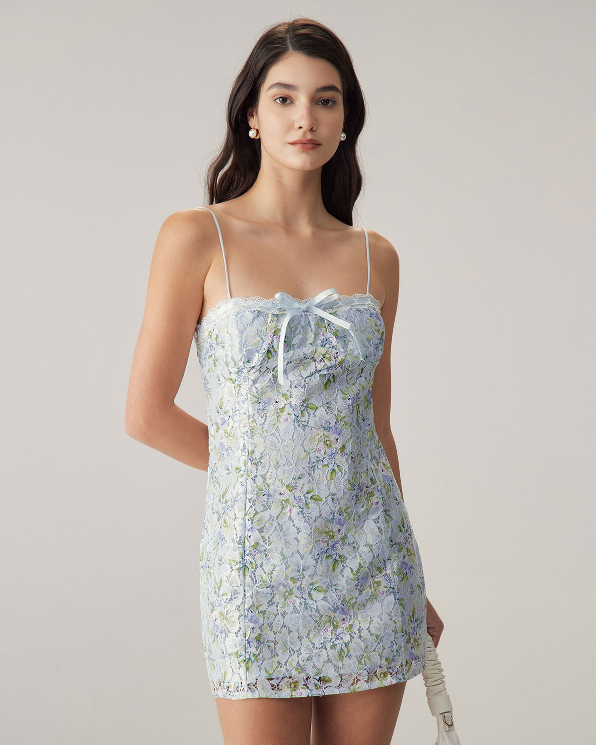Shewess™ Mavi Çiçekli Dantel Slip Mini Elbise