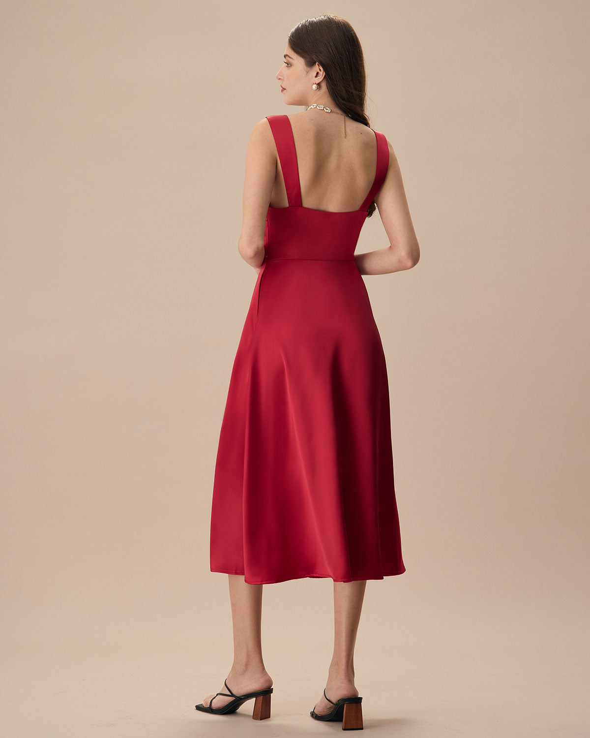 Shewess™ Kadın Kırmızı Saten Slip Midi Elbise